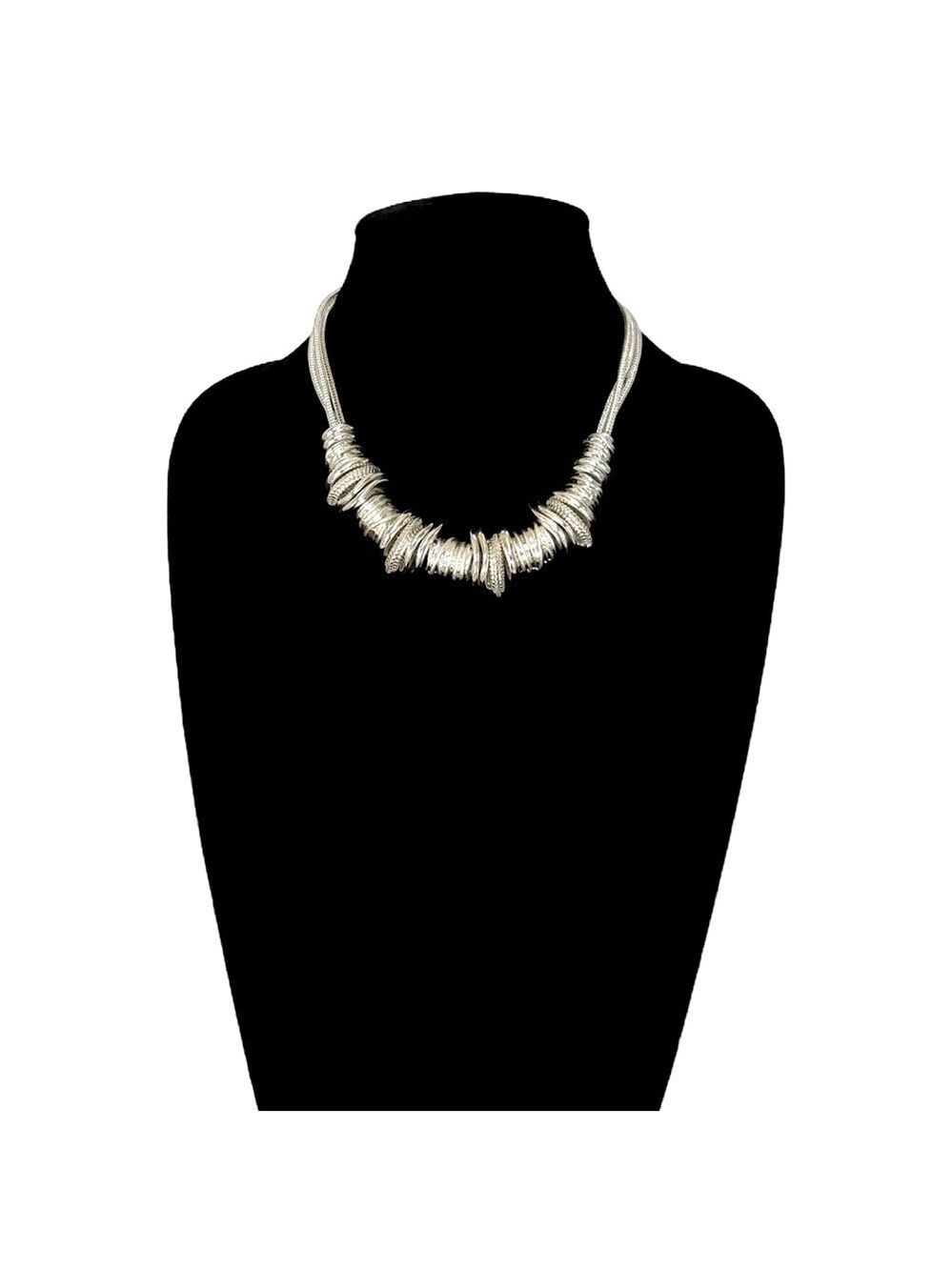 CHICO’s | Silver Stacked Sculptural Discs Modern Necklace | NWOT